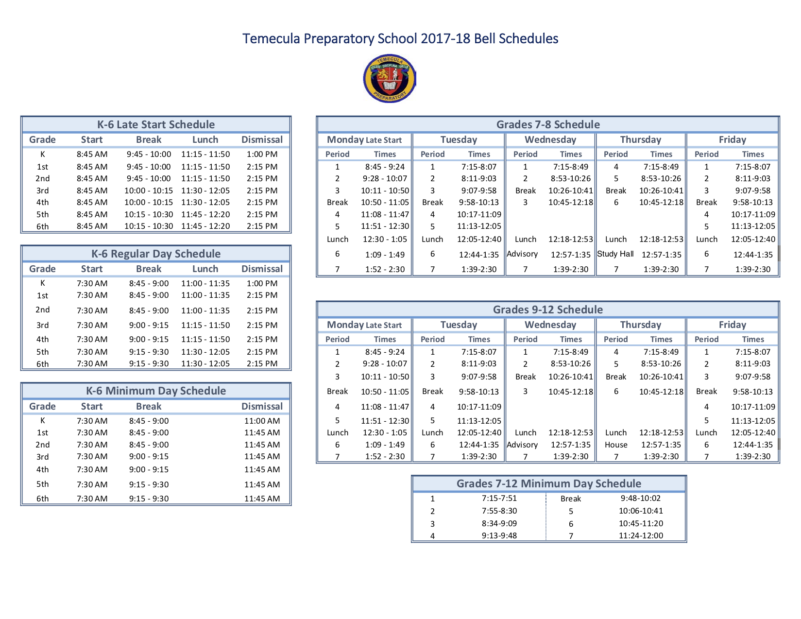 Tvusd Calendar 2022 23 K-12 Bell Schedule – Temecula Preparatory School